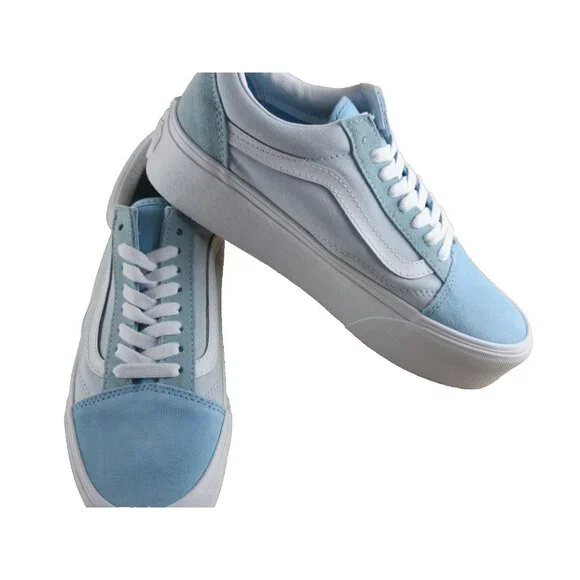 Vans Women's Old Skool Stackform Color Block Blue White Platform Shoes Size 9 - Picture 4 of 7